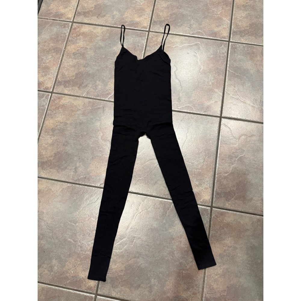 Intimately Free People Black Ribbed V-Neck Spaghetti Strap Jumpsuit XS/S